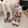 Niche Design Soft Flat Bottom One-word Drag Summer 2025 New Korean Version Woven Casual Wear Open-toed Cool Slippers