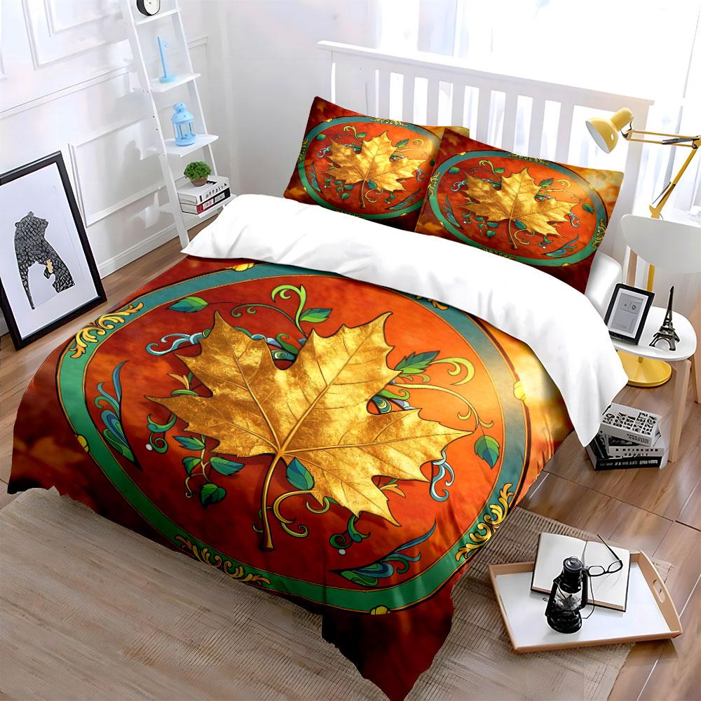 Autumn Leaves Decorative Set Soft Comfortable Duvet Cover Bedding Set Included 1*Duvet Cover & 2*Pillowcases, Gift