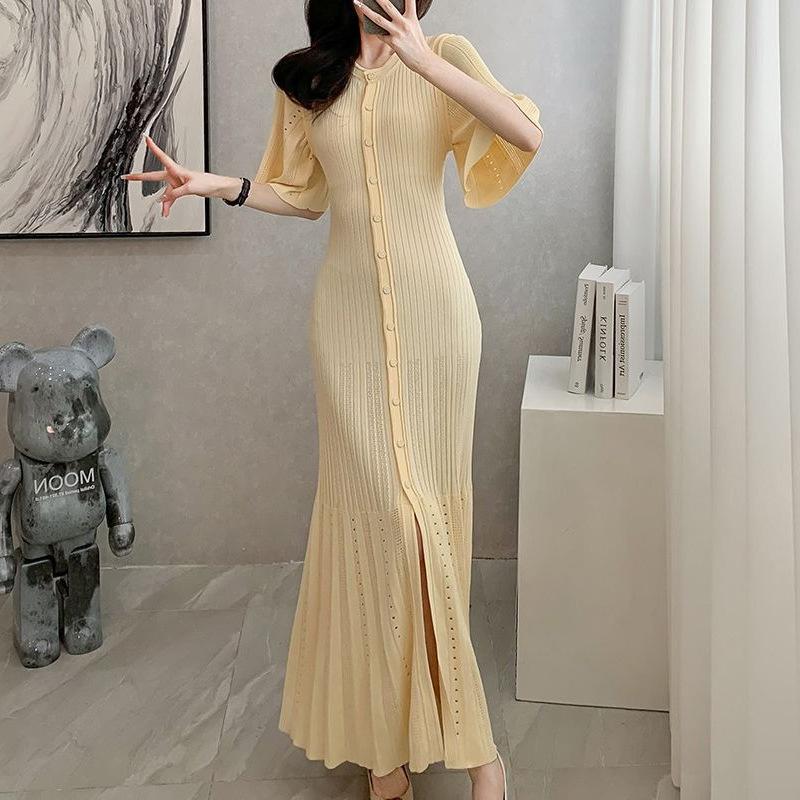 

New French Elegant Fragrance High-end Slimming Knitted Mermaid Dress Hollow Slimming Fish Tail Knit Dress XL зелений