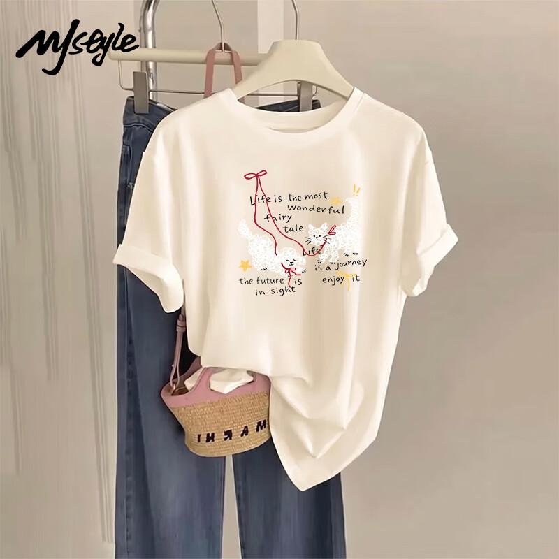 MJ STYLE Women s Cotton Cat & Dog Print T-Shirt XL