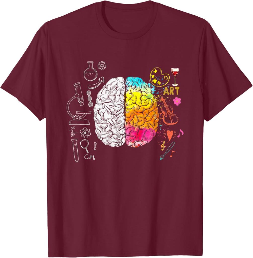 Art Versus Science Brain Split Colorful Graphic Tee Shirt Men Women Student Teacher Casual T-Shirt