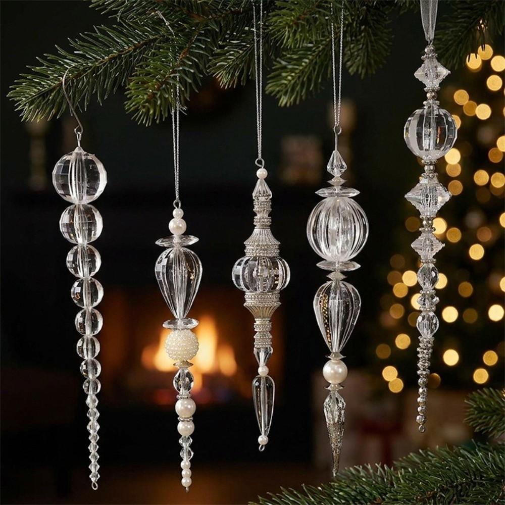 Transparent Acrylic Christmas Ornament Beaded Christmas Pendant  Holiday Home Decoration