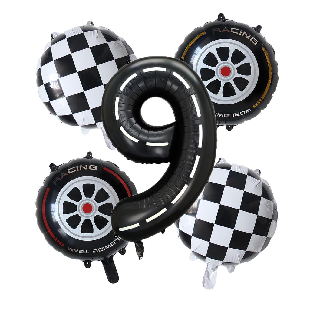 5pcs Race Car Balloon 40 Inch Racetrack Number Balloon 2 Black Baby Shower Boys Two Fast Birthday Race Car Theme Party Decorate