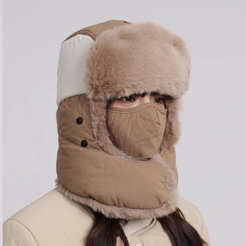 Color-Block Winter Warm Beanie Hat With Neck Cover Men Women Cycling Windproof Outdoor Use