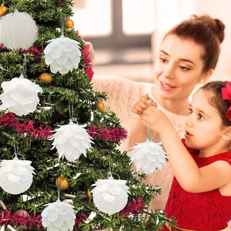 1PC Hanging Ornament DIY Christmas Ball Party Supplies Xmas Tree Decorations 2026 New Year White Petal Christmas Ornament Foam