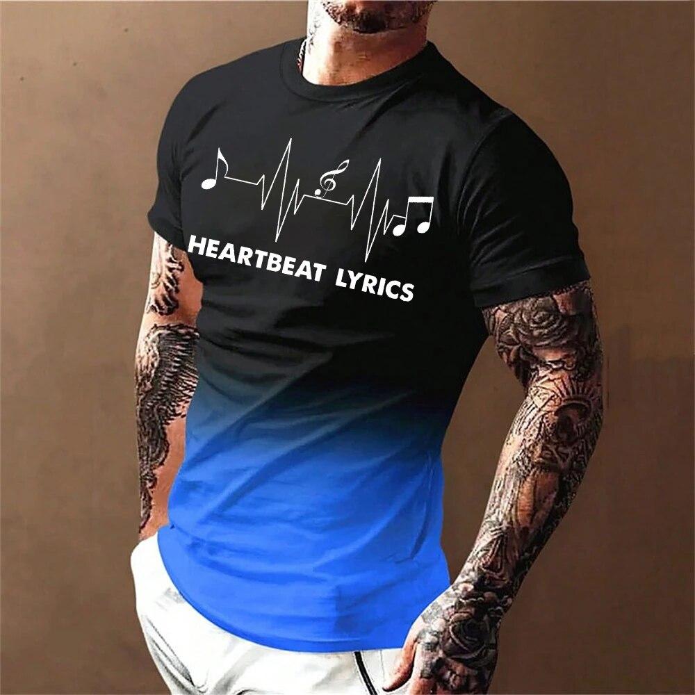 Men's T-Shirt 3D Printing Gradient Style Musical Note Tee Summer Oversized T Shirt For Men Fashion Short Sleeve O-Neck Tops