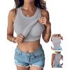 Women's Summer Built-in Bra Tank Top, Solid Color Round Neck Sleeveless Slim Fit Crop Cami For Outerwear & Layering