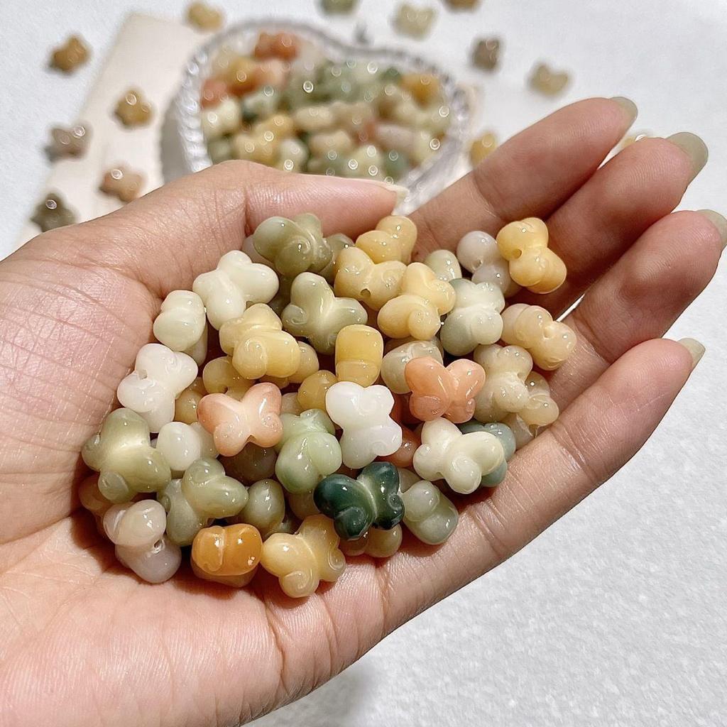Small White Jade Bodhi Root Butterfly Carved Beads Bracelet Accessories & Charms