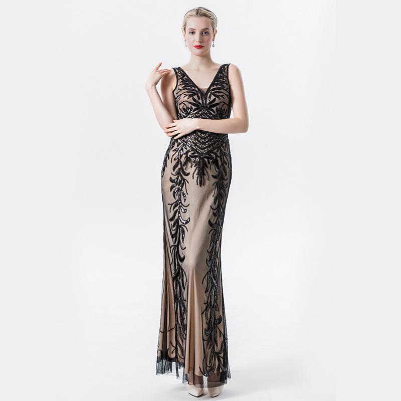 Elegant Deep V Sequin Gown for Evening, Party, Dance, and Formal Events