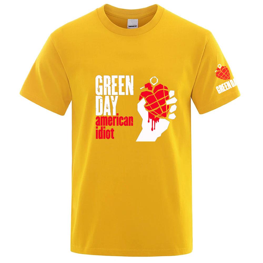 2026 Unisexs Summer Premium Fabric Quickdry Top Green Day American Idiot Albuum Cover Logo Print Solid Color Simple Tshirt