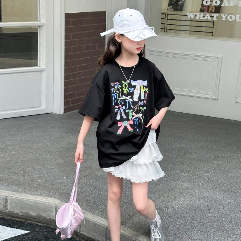 

Летняя хлопковая футболка для девочек: 2025 Новая детская футболка с коротким рукавом 120 cm