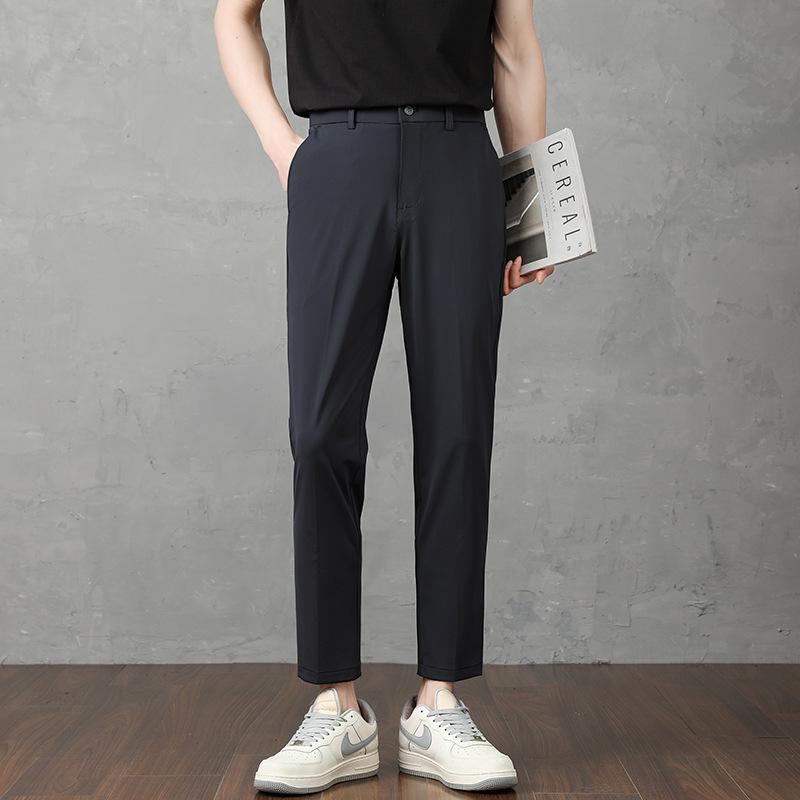 Summer New Light Luxury Summer Nylon Ice Silk Men's Casual Pants Slim Fall Men's Trousers Nine Points Men