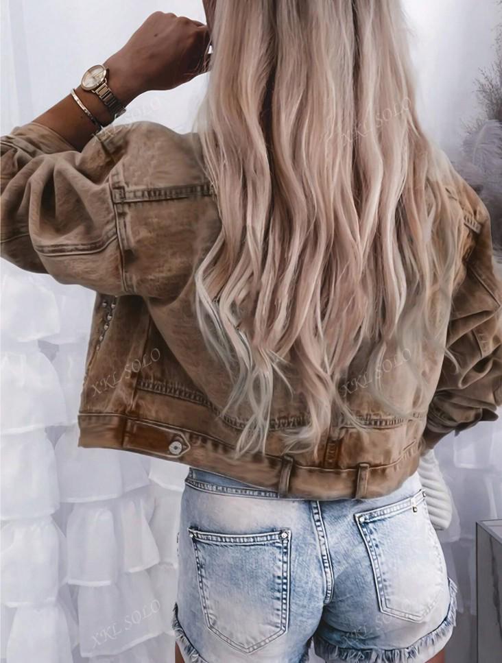 HME European Fashion Rivet Denim Jacket for Women - Street Style Outerwear