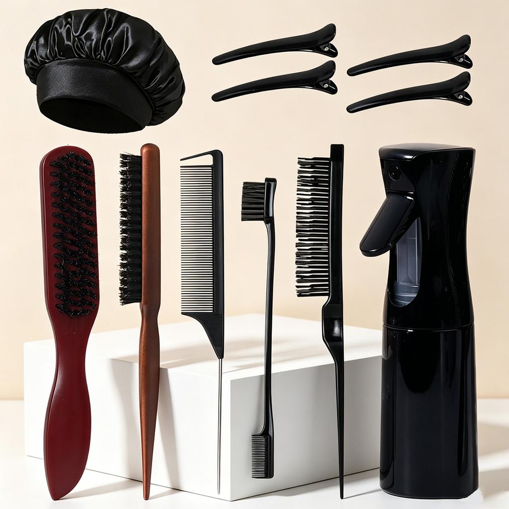 11pcs Hair styling tool set, wooden hair brush, spray bottle, nightcap, leopard beard brush, hairpin, special for real hair wigs