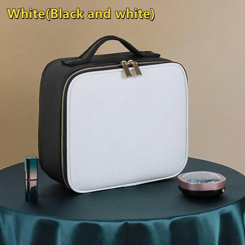 1PC Portable PU Leather Travel Cosmetic Storage Bag LED Mirror Makeup Bag