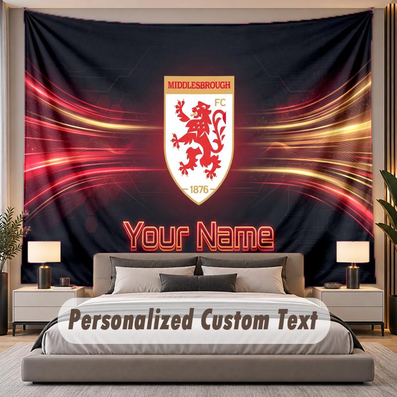Custom Name Text Tapestry Middlesbrough FC Personalized Polyester Wall Tapestry For Bedroom And Room