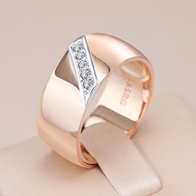 Anéis de Zircônia Natural de Luxo 9mm Largura Para Mulheres Cor Ouro Rosa Design Cravejado Misto Diário Noiva Joias de Casamento