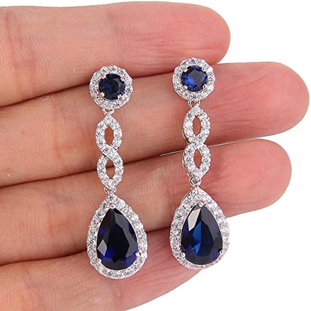 Cao Shi Sapphire Zircon Teardrop Bridal Evening Earrings