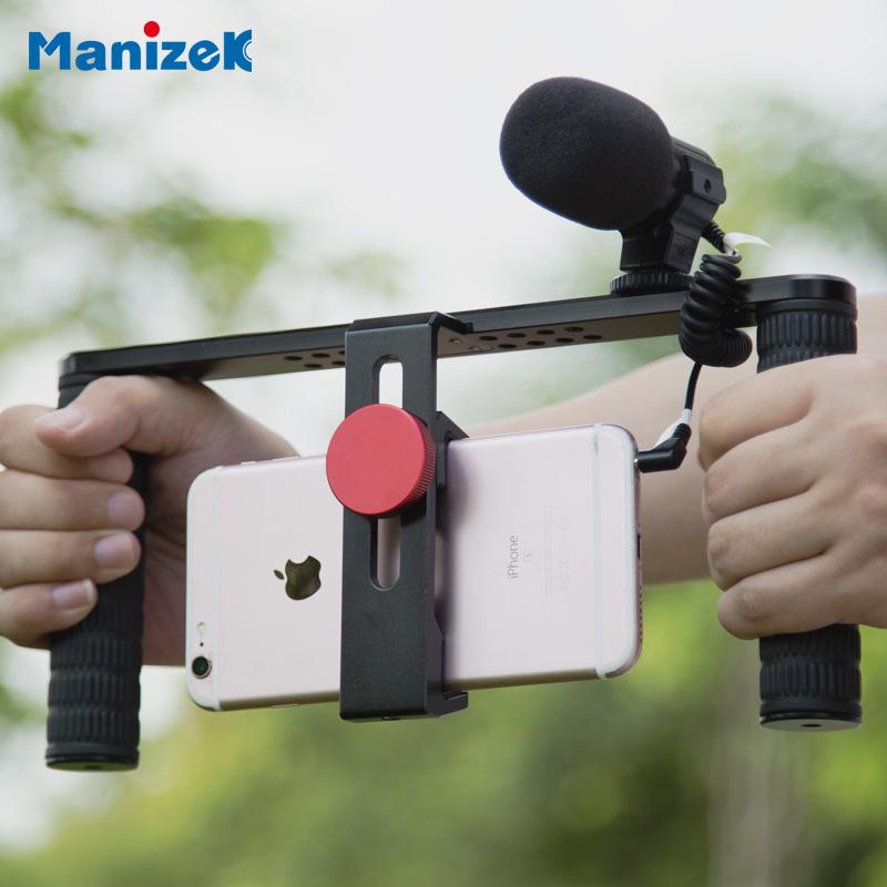 Manjike Portable Aluminum Phone Cage with Light and Mic for Live Streaming