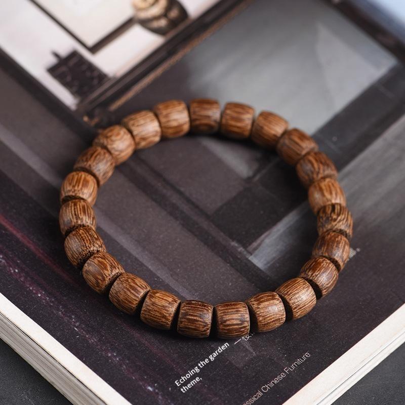 Agarwood Beaded Mala Bracelet Natural Handcrafted Smooth Wooden Wristband Adjustable Unisex Jewelry for Men Women Prayer Gifting