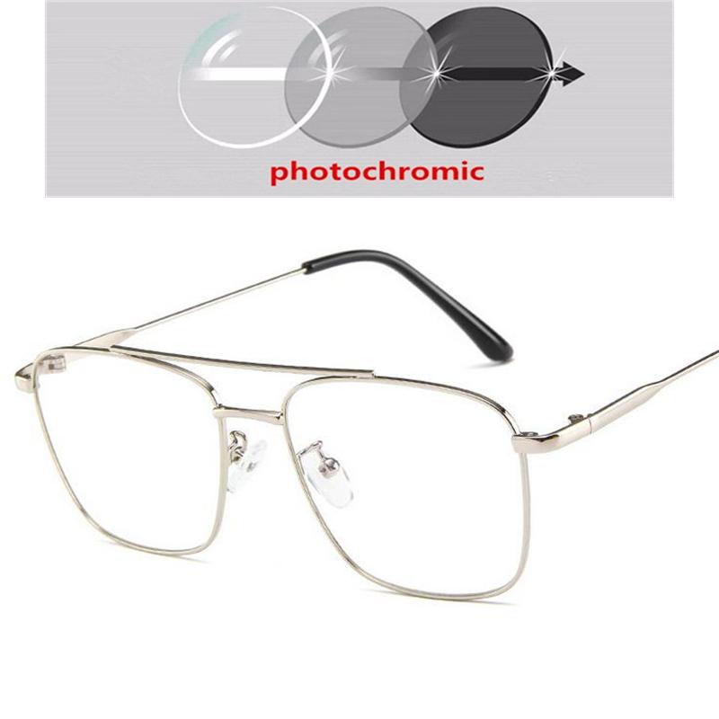 Double Beam Anti Blue Light Square Prescription Glasses For The Nearsighted Vintage Metal Myopia Spectacles -0.5 -0.75 To -6.0