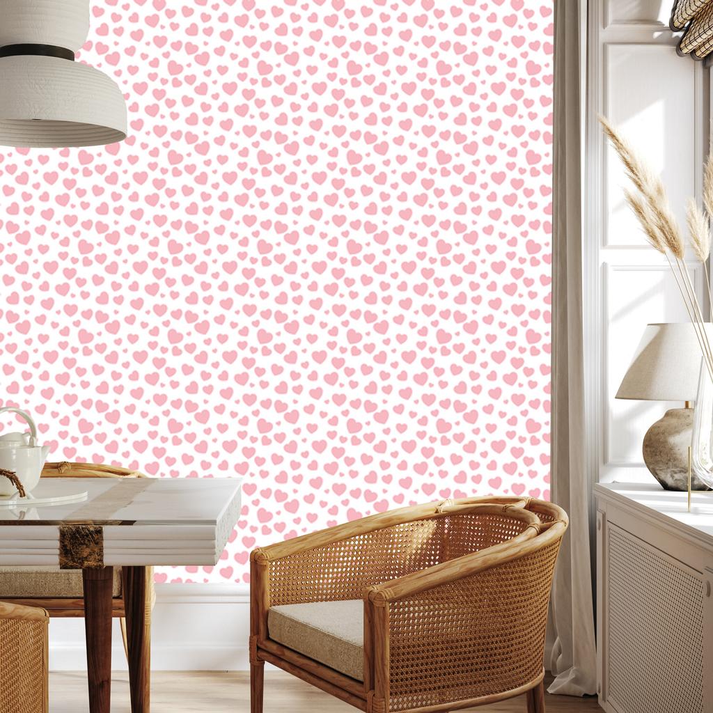 Hearts Wallpaper White and Coral 50x1000