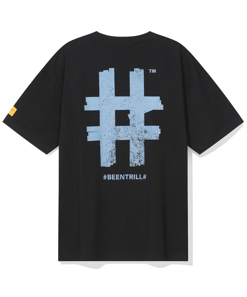 BEENTRILL Stamp Hashtag Oversized Short Sleeve T-Shirt (Black)