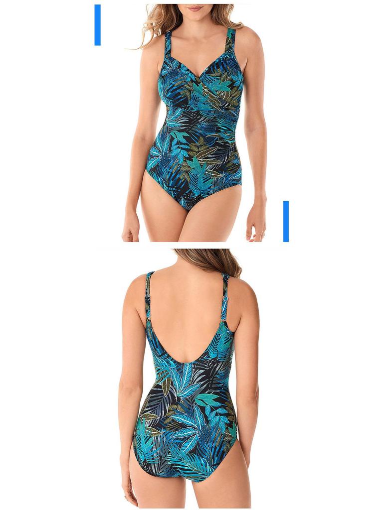 Leaf Print Plus Size Women's One-Piece Swimsuit - Elegant and Stylish