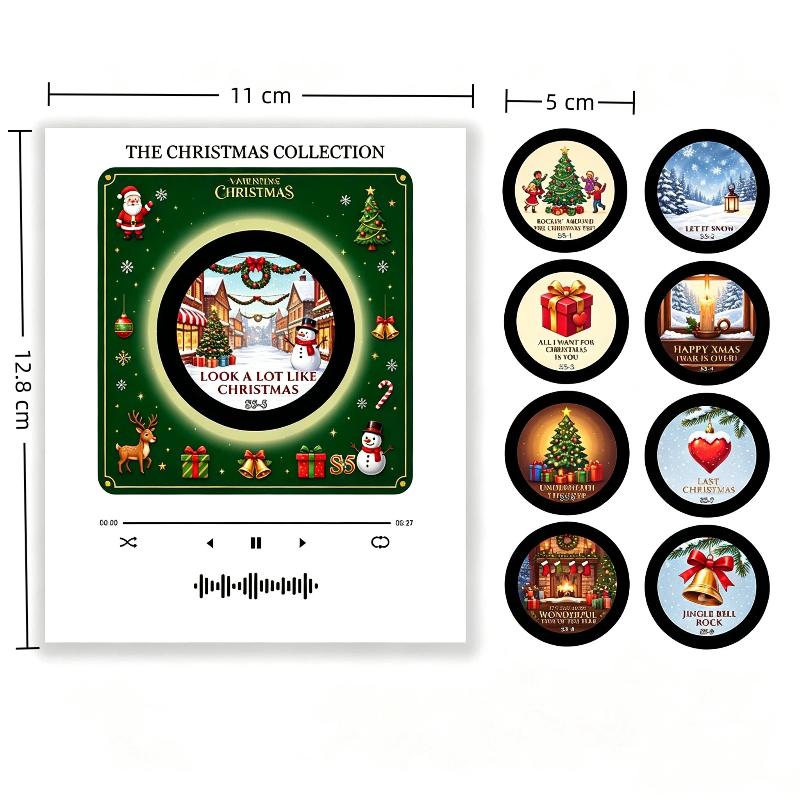 Christmas Nfc Music Box Refrigerator Magnet Vinyl Record Player Ambient Night Light 9 Replaceable Discs Fridge Decor