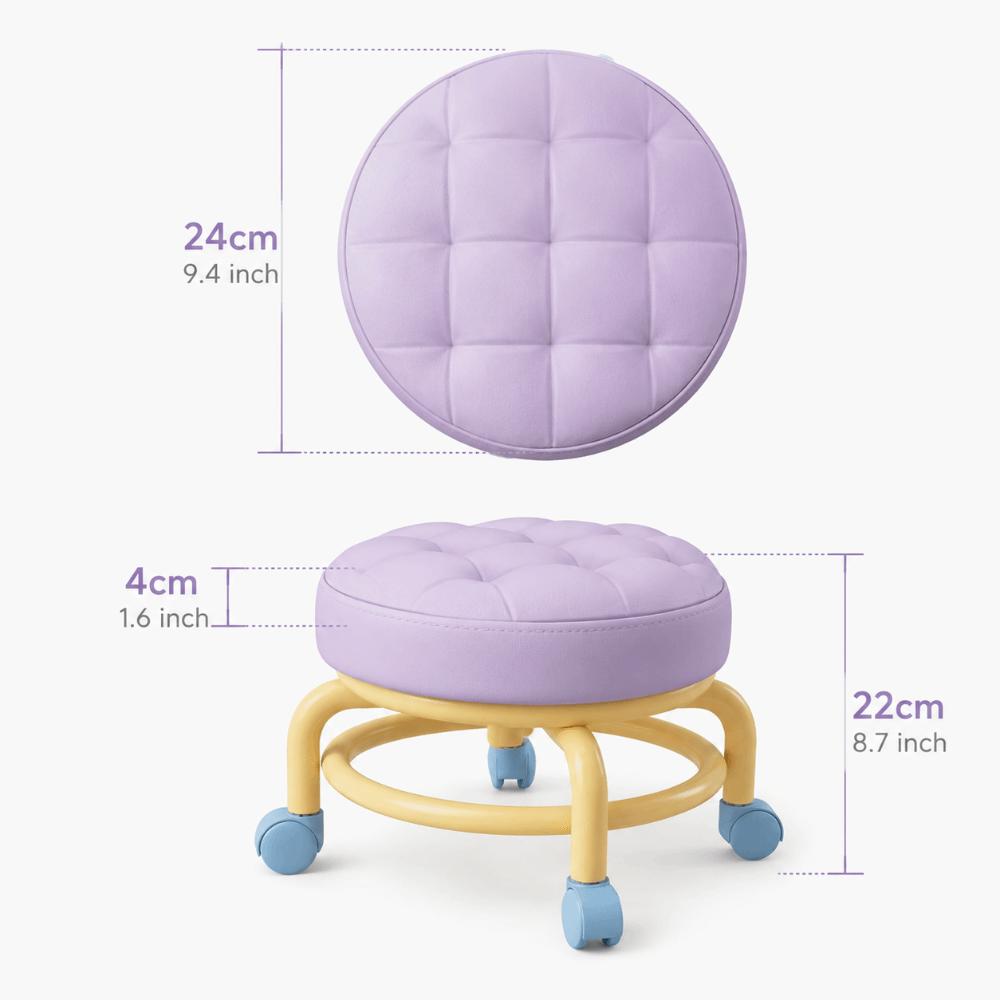 Round Shape Sliding Wheel Stool Universal Wheel Contrasting Color Small Stool Solid Frame Padded Seat Shoe Changing Stool