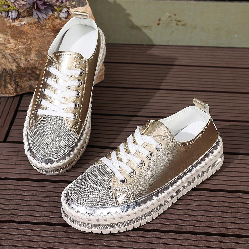 Plus Size Shoes for Women Spring Autumn Men 35-44 Zapatos De Mujer Casual Fashion Rhinestone Platform Non-slip Flats Sneakers
