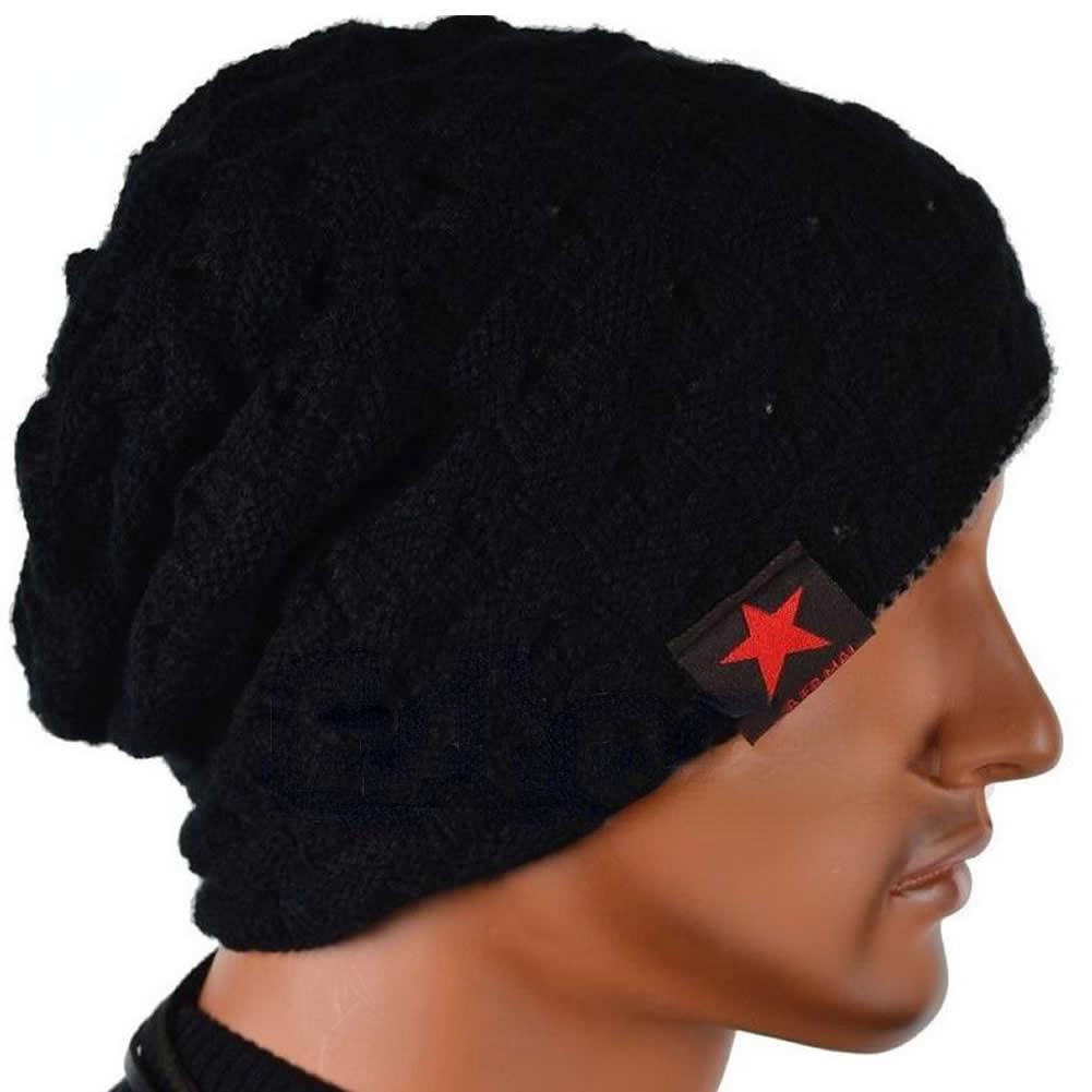 

Winter Warm Men Star Skull Chunky Hat Women Knit Beanie Reversible Baggy Snow Cap Male Oversize Cap Warm Causal Accessories чёрный