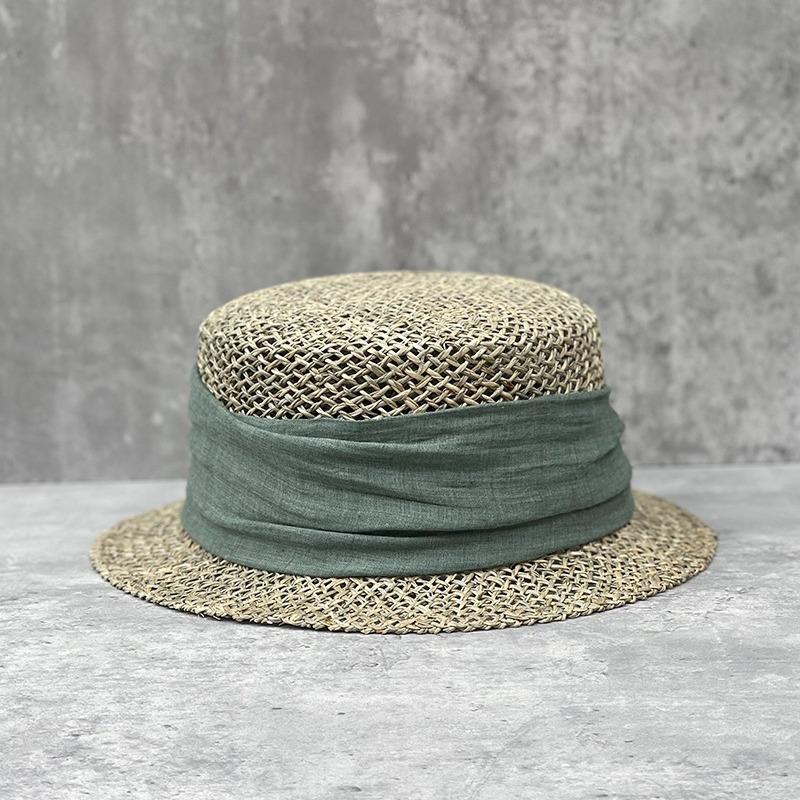 French Retro Salted Seaweed Hollow Woven Small Brim Flat Top Top Hat For Men And Women Summer Fashion Travel Short Brim Straw Hat