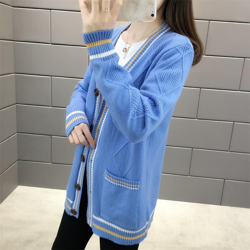 New Spring Autumn Korean Loose Sweater Women Coat Solid Knitting Outwear Female Casual Pockets Open Stitch Cardigan