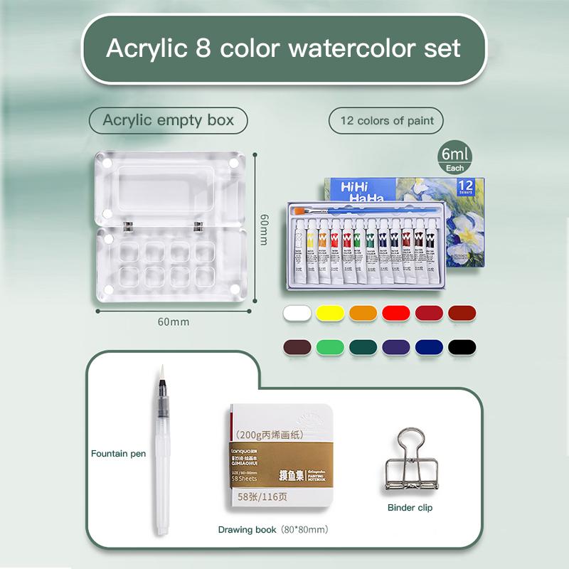Mini Watercolor Paint Set 12/24Color Pigment Portable Artist Travel Art Painting Kit with Clip 8/15 Grid Box Miniature Color Set