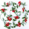 200cm Christmas Artificial Holly Berry Flower Vine Green Leaves Garland Xmas Tree Hanging Rattan Home New Year Table Decoration