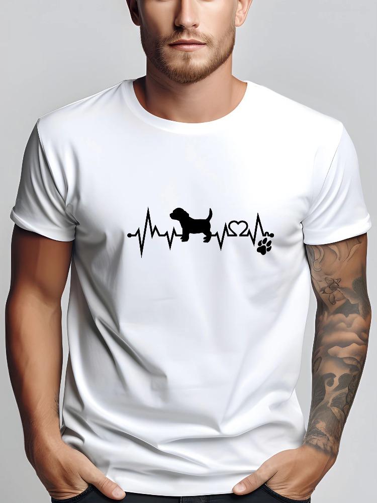 

Men s Summer 100 Cotton Fashionable Casual Loose Dog and Paw Print Heartbeat Design Printed Round Neck Short Sleeved T-shirt Top S разноцветный