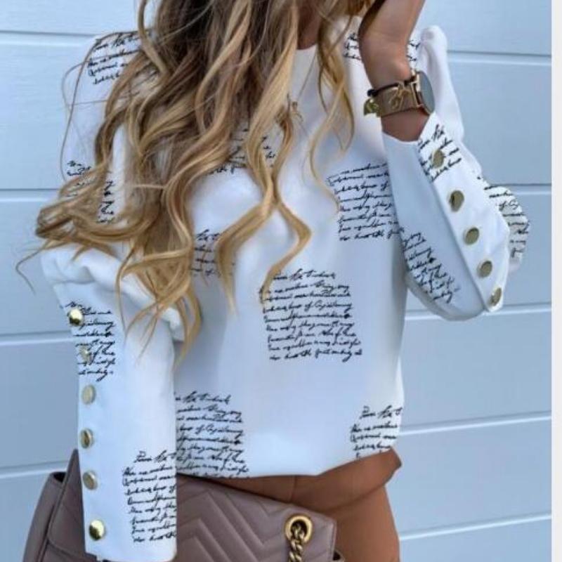 Fashion Long Sleeve Button Pineapple Printed Shirt Women Elegant Round Neck Casual Blosue Women Clothing Simple Vintage Office Lady Tops 24194