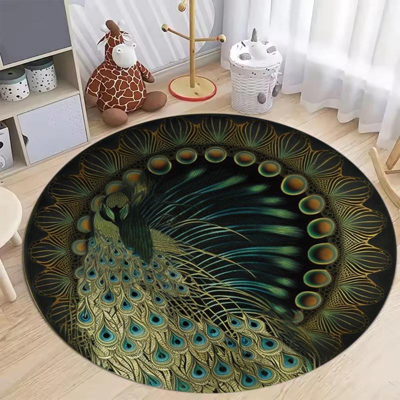 Floral and Leaf Print Round Area Rug, Botanical Green Plant Floor Mat for Living Room Bedroom, Soft Washable Home Decor Carpet