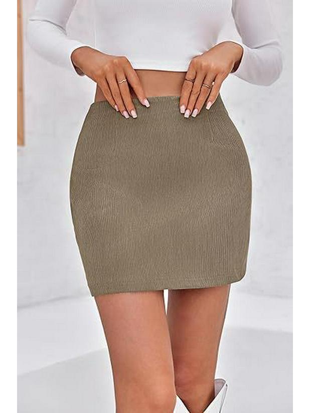 High-Waisted Invisible Zipper Slim Corduroy A-Line Mini Skirt