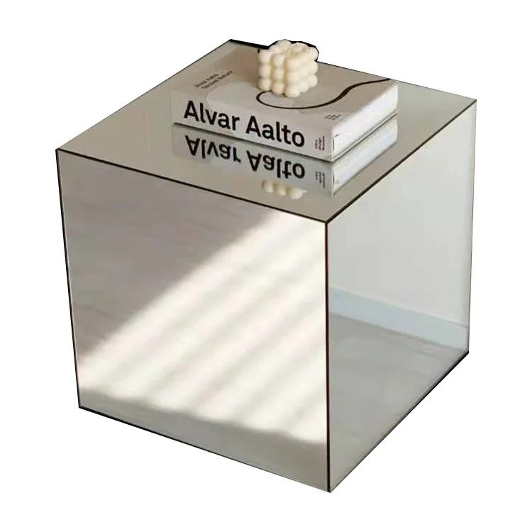 Minimalist Square Glass Mirror Coffee Table Bedside Table Blogger The Same Photography Props Acrylic Side Table Furniture