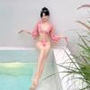 Bikini Swimsuit Women's Split Four-piece Suit Long-sleeved Sunblock Fashionable Stripe Sexy Vacation Hot