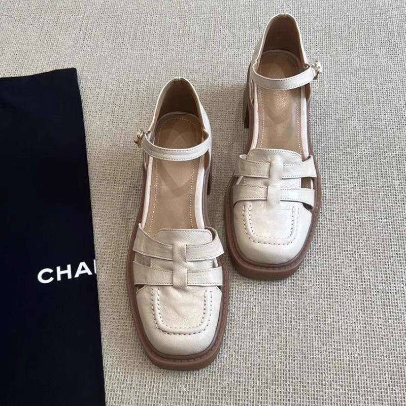 Leather Breathable Hollow Bag Head Sandals Women's Summer New Comfortable Soft-soled High-heeled Sandals
