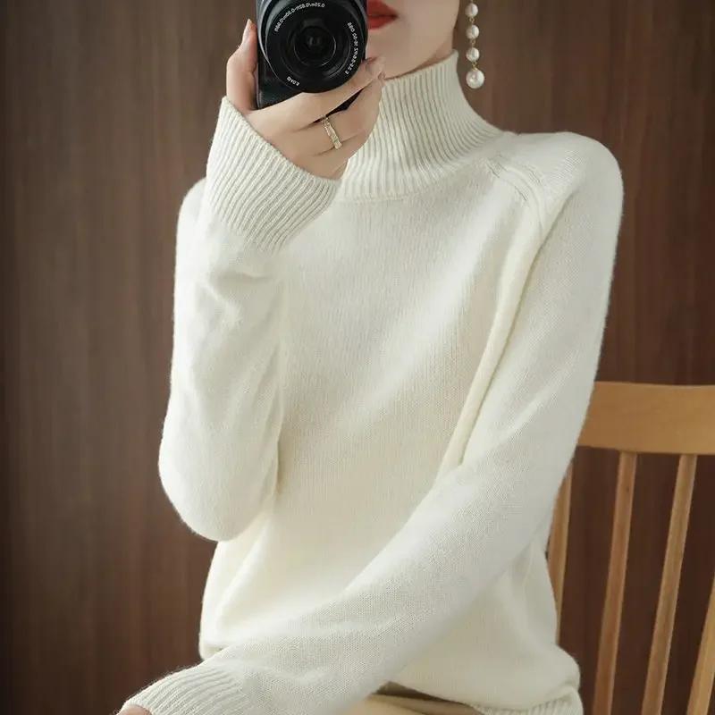 Rollkragenpullover Herbst/Winter Kaschmirpullover Damen Reine Farbe Lässig mit langen Ärmeln Lose Pullover Bodenbildung Damen