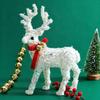 Christmas Reindeer Figurine Plastic White Elk Sculpture with Scarf Small Deer Statue Table Ornaments for Xmas Tabletop Mantel Shelf Decor