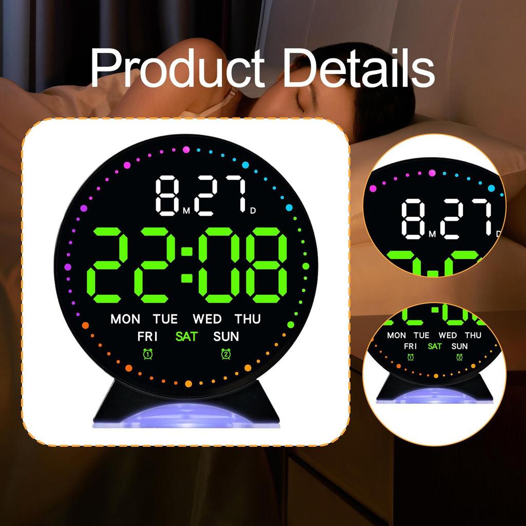 Alarm Clock Adjustable Brightness Multifunctional Modern Silent LED Bedside Clocks for Home