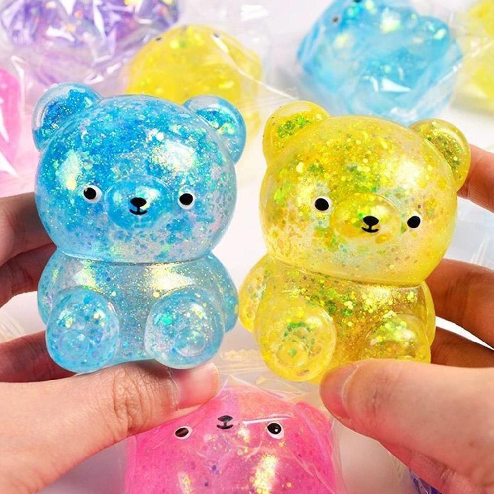 Maltose Bear Toy Stress Squeeze Toy Decompression Small Ice Cubes Anti Stress Slow Rebound Polar Light Colorful Squeeze Bear Toy