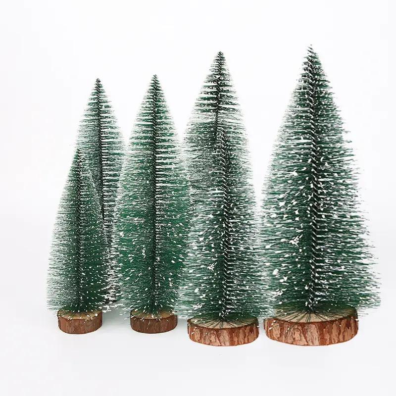 Mini Artificial Snow Frosted Christmas Trees With Wooden Bases Assorted Heights For Tabletop Holiday Home Office Party Decor
