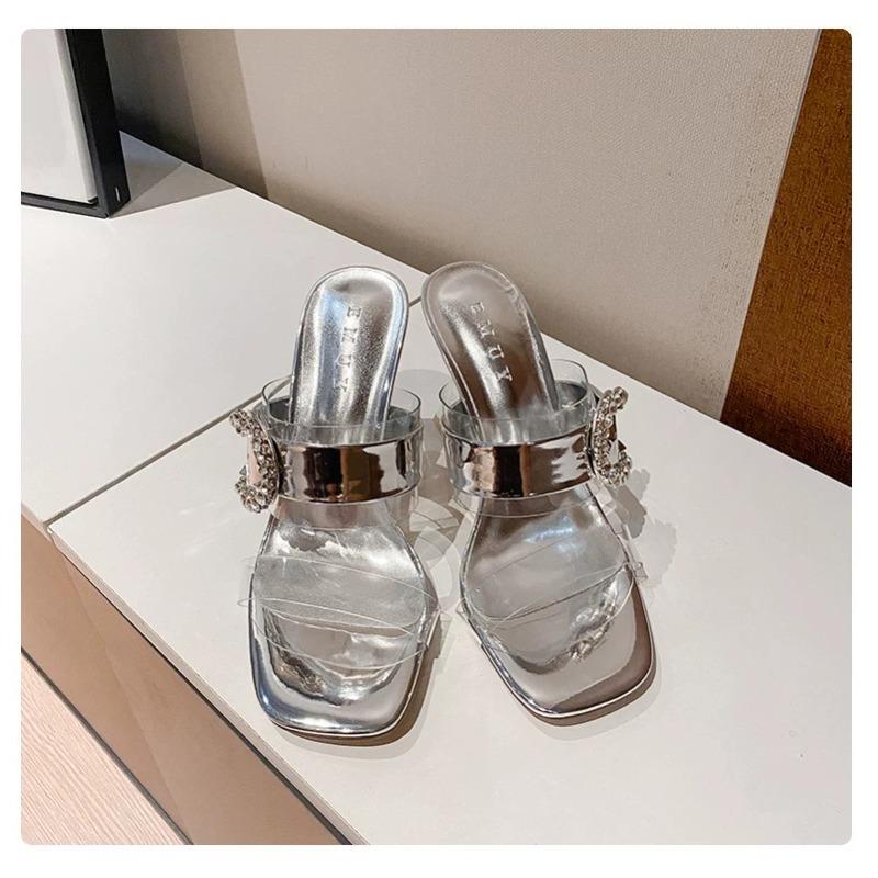 Fashion The New Summer Sandals with Transparent High Heels, Sexy Thin Heels and Fashionable Rhinestone Slippers Are Worn Outside