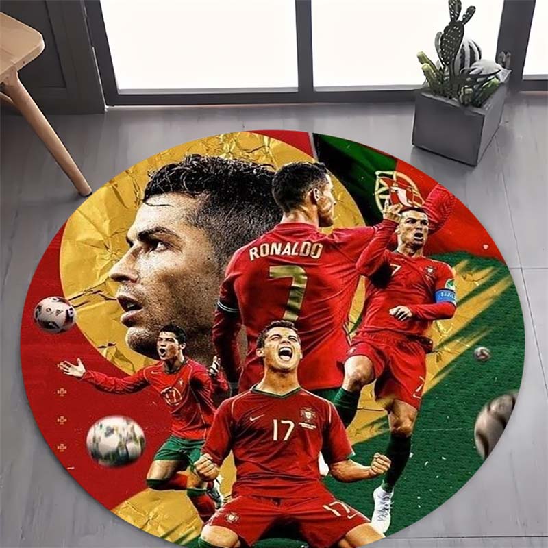 Portugal Nationalfußballstar Collage Druck Runder Teppich Nicht-Rutschfeste Runde Fußmatte Sportfan Heimdekoration für Wohnzimmer Schlafzimmer Spielzimmer